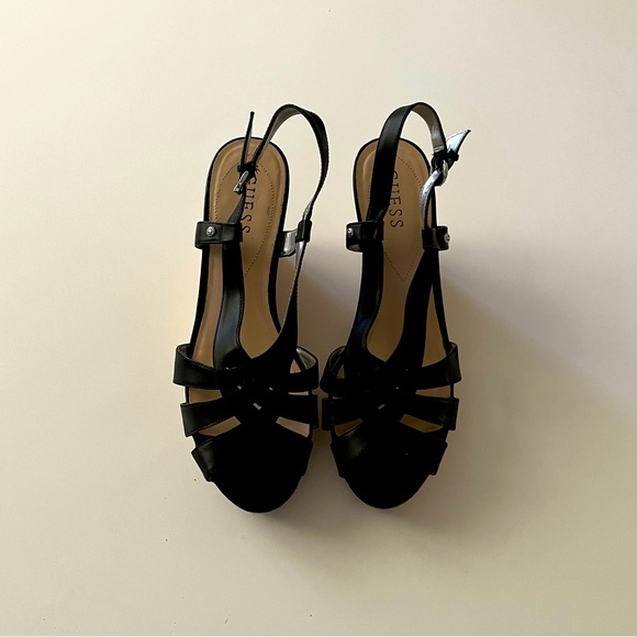 Guess Black Strappy Wedges Size 9 - Picture 1 of 5